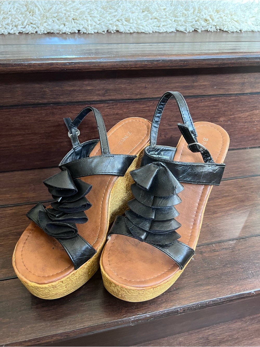 Black Ruffle Platform Sandals - Women